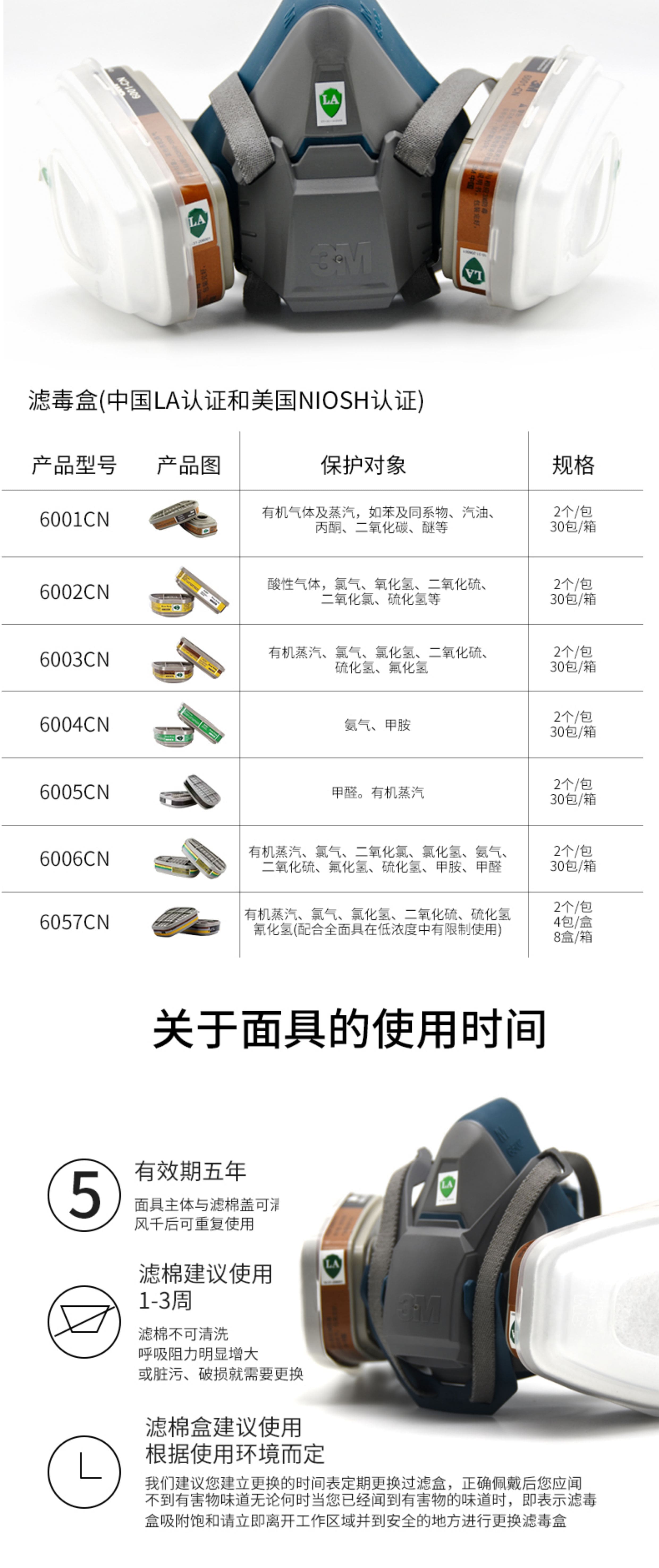 3M 6502QL 双滤盒半面罩 (中号、快扣版)